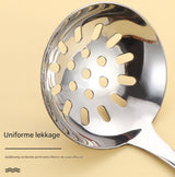 Spoons - 2-Piece Set - Stainless Steel Soup Spoon with Bamboo Handle - Long Handle Soup Spoon - Soup Spoon - Strainer - Strainer Set - Durable and Comfortable Kitchen Utensils - Front View