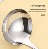 Spoons - 2-Piece Set - Stainless Steel Soup Spoon with Bamboo Handle - Long Handle Soup Spoon - Soup Spoon - Strainer - Strainer Set - Durable and Comfortable Kitchen Utensils - Side View