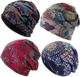 Beanie - Knitted Hat - 4-Piece Set - Bohemian Print - Soft Polyester - Suitable for Autumn and Winter