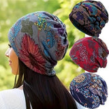 Beanie - Knitted Hat - 4-Piece Set - Bohemian Print - Soft Polyester - Suitable for Autumn and Winter - Side View