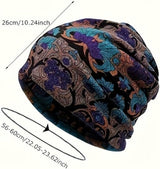 Beanie - Knitted Hat - 4-Piece Set - Bohemian Print - Soft Polyester - Suitable for Autumn and Winter