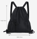 One-Piece Backpack - Drawstring Backpack - Large Capacity - Lightweight - Separate Wet and Dry Compartments, Sports Backpack - Suitable for Travel and Fitness - Black - Side View