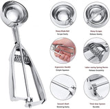 Three-Piece Ice Cream Scoop Set - Cookie Scoop Set - Stainless Steel Ice Cream Scoop with Trigger Mechanism - Large/Medium/Small Cookie Scoops - Baking Cookie Scoop Set - Front View