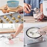 Three-Piece Ice Cream Scoop Set - Cookie Scoop Set - Stainless Steel Ice Cream Scoop with Trigger Mechanism - Large/Medium/Small Cookie Scoops - Baking Cookie Scoop Set - Side View