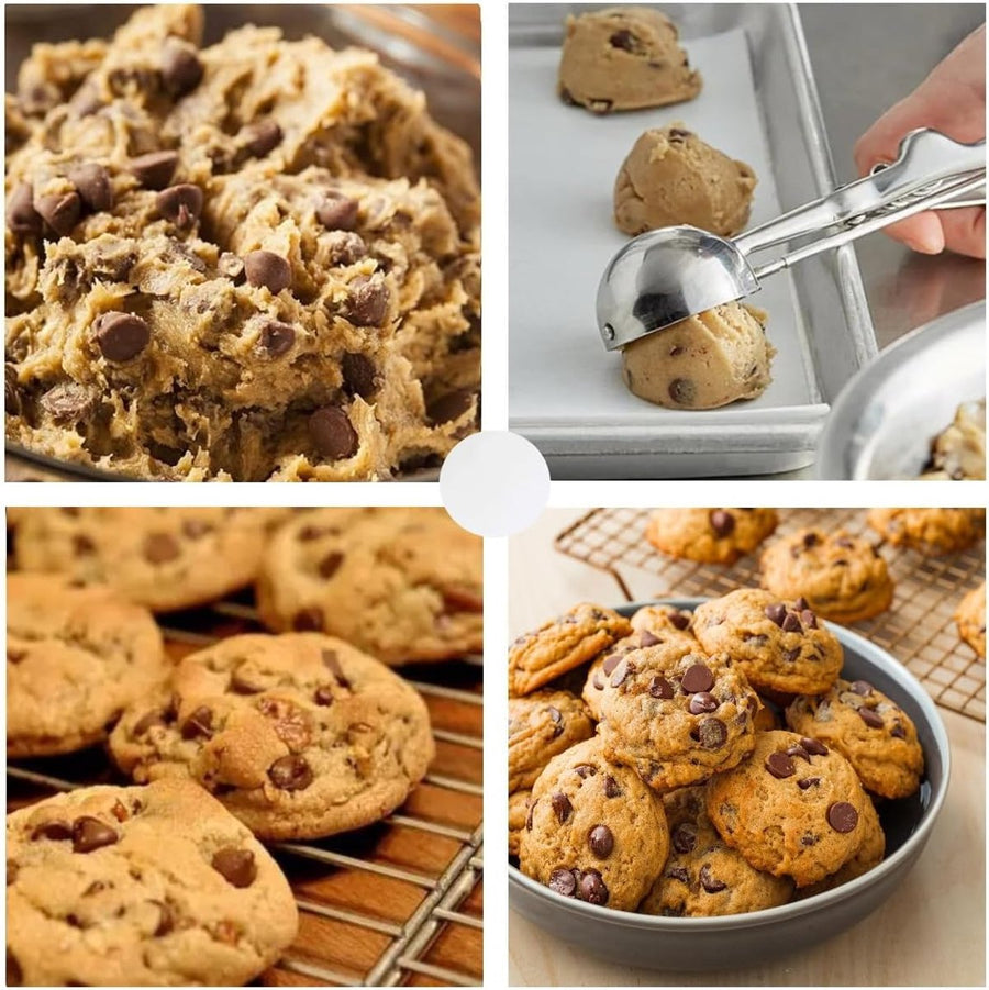 Three-Piece Ice Cream Scoop Set - Cookie Scoop Set - Stainless Steel Ice Cream Scoop with Trigger Mechanism - Large/Medium/Small Cookie Scoops - Baking Cookie Scoop Set