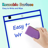 Erasable and Writable Folders - Pack of 30 | Includes 30 water-based whiteboard markers and 3 iron rings - Transparent plastic folders/protective covers - Drawing and tracing bags - Erasable and writable - Random colors - Side View
