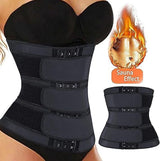 Women Sweat Reducer Training Belt - Sweatband - Waist Trainer - Slimming Belly Band - 3-Row Closure & Breathable Material - Extended Sizes (S to 6XL) - Black, L - Top-Down View
