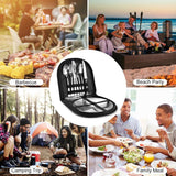 2 Person Cutlery Set (10-piece) - Camping Set for 2 People - Spoons, Knives, Forks, Steak Knives - 10 Pieces Stainless Steel Cutlery - Including Carrying Bag - For Picnic & Travel - Silver - Top-Down View