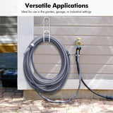 Garden Hose Hanging System - Wall Mount for Neat Storage - Stainless Steel Frame - White
