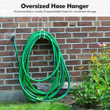Garden Hose Hanging System - Wall Mount for Neat Storage - Stainless Steel Frame - White - Side View
