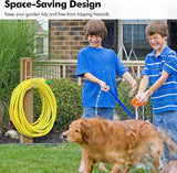 Garden Hose Hanging System - Wall Mount for Neat Storage - Stainless Steel Frame - White - Close-Up Angle