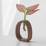 Vase - Solid Wood Vase - Desk Plant Growing Rack - Made of Wood and Bamboo - Enhances the modern decor of your home and office environment (S: 9.5*7*4 cm) - Front View