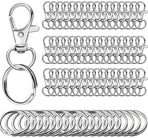 Small Stainless Steel Keychains - 100 Pieces Carabiner Keychains - DIY - DIY Ring - Snap Closure with Turning Button - (Silver)