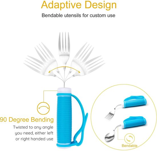 Flexible and adaptable cutlery for seniors, people with disabilities, Parkinson's disease, arthritis, hand tremors, weak grip and people with disabilities, arthritis - Non-slip handles - Easy to hold - Suitable for handshakes