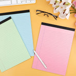 Coloured notepads, set of 3 writing pads 29.5 x 21.4 cm, with micro-perforation and sturdy back, broad lines, 50 sheets per pad, ideal for school, university, office and professional use (blue/pink/green)