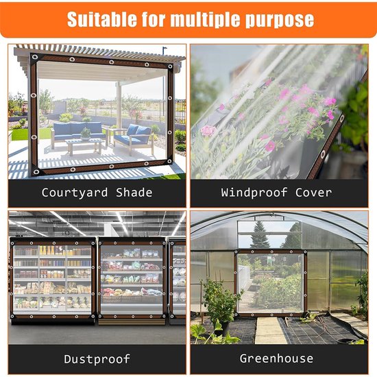 Transparent tarpaulin with eyelets, transparent tarpaulin for outdoor use, waterproof film, woven tarpaulin, canvas, awning, durable, weatherproof, multifunctional tarpaulin 1 x 3m