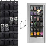 Shoe rack with 24 compartments - Made of sturdy and durable Oxford cloth - Can be hung on a door - Suitable for wardrobes with mesh walls - Black - Front View