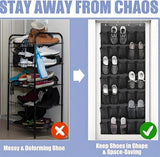 Shoe rack with 24 compartments - Made of sturdy and durable Oxford cloth - Can be hung on a door - Suitable for wardrobes with mesh walls - Black - Top-Down View