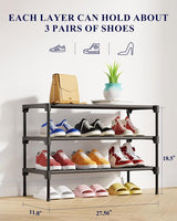 Shoe Rack - 3-Tier Storage Rack - Stackable - 27.5 Inch Wide - Black - Close-Up Angle