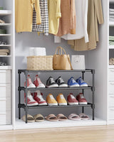 Shoe Rack - 3-Tier Storage Rack - Stackable - 27.5 Inch Wide - Black - Low Angle