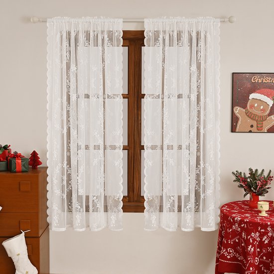 Window Screen - Ice Flower Christmas Tree Window Screen - Wire Mesh - European and American - Christmas - Curtain - Net Curtain 2-piece set (150*100cm)