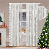 Window Screen - Ice Flower Christmas Tree Window Screen - Metal Mesh - European and American - Christmas - Curtain - Net Curtain 2-Piece Set (150*250cm) - Top-Down View