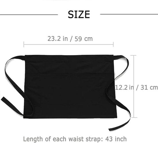 Kitchen Aprons - Women's Aprons - Half-Length Aprons - Unisex Kitchen Aprons - Restaurant, BBQ, Bar, Chef Aprons - Adjustable Aprons with Two Pockets - Black