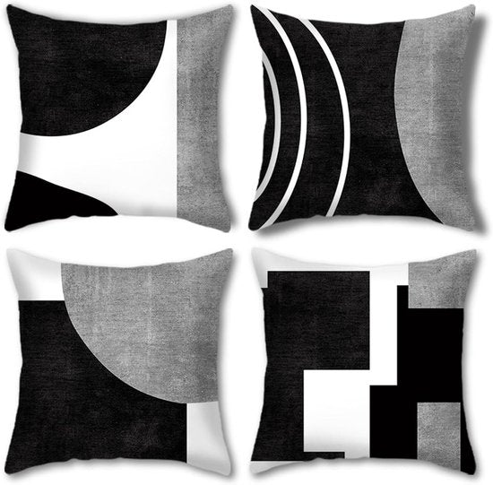 Pillowcase - 4-pack - Pillowcases with abstract geometric pattern - 45x45 cm - Pillowcases with zipper - Black and white pillowcases (pillow insert not included)