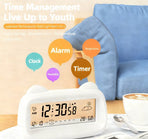 Alarm Clock - Digital Alarm Clock - Digital Clock - Smart Alarm Clock - Electronic Calendar - Cat-shaped Alarm Clock with Light - Real-time Temperature and Humidity Monitoring - Weather Display - Large Night Light Screen - USB Charging（Blue）