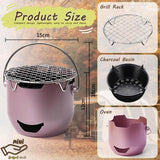 Grill - Portable Charcoal Grill - Mini Stainless Steel Charcoal Grill - Small Outdoor Grill - Suitable for Camping, Backyard BBQs, RVs and Picnics (Purple) - Front View