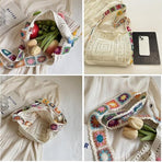 Women's shoulder bag - Embroidered bag - Handmade crocheted fabric bag - Colorful patterns - Perfect for shopping and holidays - Khaki