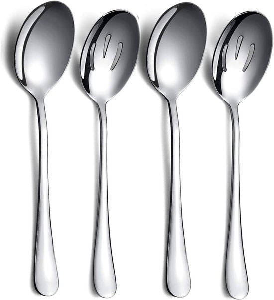Spoons - 4-piece set - Stainless steel salad spoons - Includes 2 serving spoons and 2 skimmers - Suitable for desserts and coffee