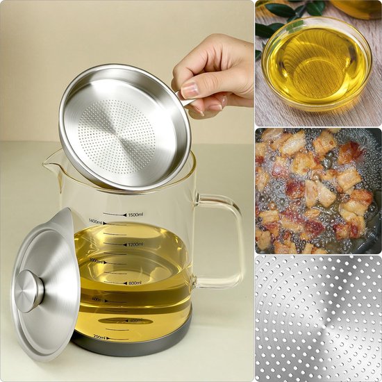 Oil Can - Leak-Proof Oil Container - Oil Filter Can - Oil Container for Household Kitchen Use - Leak-Proof Oil Can with Mesh Filter - Glass Oil Filter Can