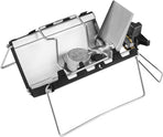 Camping stove - Portable and foldable - Camping cooking - 2600W - Three-sided windproof - Heat-resistant material - Silver