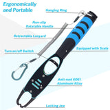 Fish Grabber with Scale - Non-Slip Handle - One-Handed Use - 360° Rotatable - Includes Wrist Strap - Top-Down View