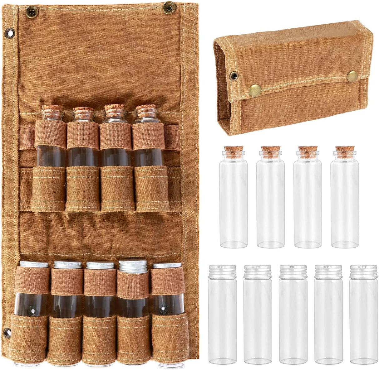 Camping Spice Set - Waterproof - 9 Spice Tins with Canvas Storage Bag and Hanging Hole