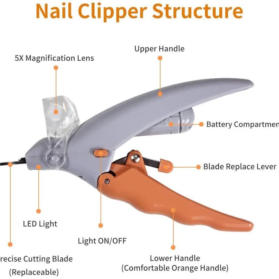 Pet Nail Clippers with LED Light - Cleaning - Orange - 1pc