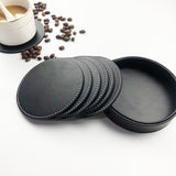 Coaster set - Leather coaster set with storage box - Black - 5 pieces