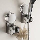 Adjustable Self-Adhesive Shower Head Holder with Hook, No-Drill Handheld Shower Bracket for Smooth Bathroom Walls, Grey - Front View