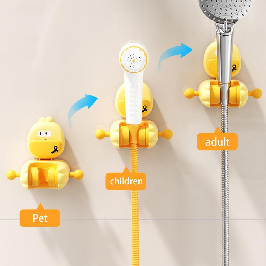 Adjustable Suction Cup Shower Head Holder, No-Drill Handheld Shower Bracket for Smooth Bathroom Walls, Duck Design, Yellow