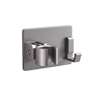 No-Drill Adjustable Shower Head Holder with Hook, Wall Mount Handheld Shower Bracket for Smooth Bathroom Walls, Silver
