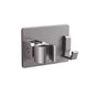 No-Drill Adjustable Shower Head Holder with Hook, Wall Mount Handheld Shower Bracket for Smooth Bathroom Walls, Silver