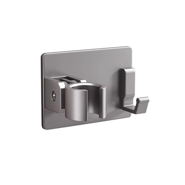 No-Drill Adjustable Shower Head Holder with Hook, Wall Mount Handheld Shower Bracket for Smooth Bathroom Walls, Silver