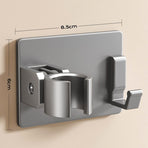 No-Drill Adjustable Shower Head Holder with Hook, Wall Mount Handheld Shower Bracket for Smooth Bathroom Walls, Silver