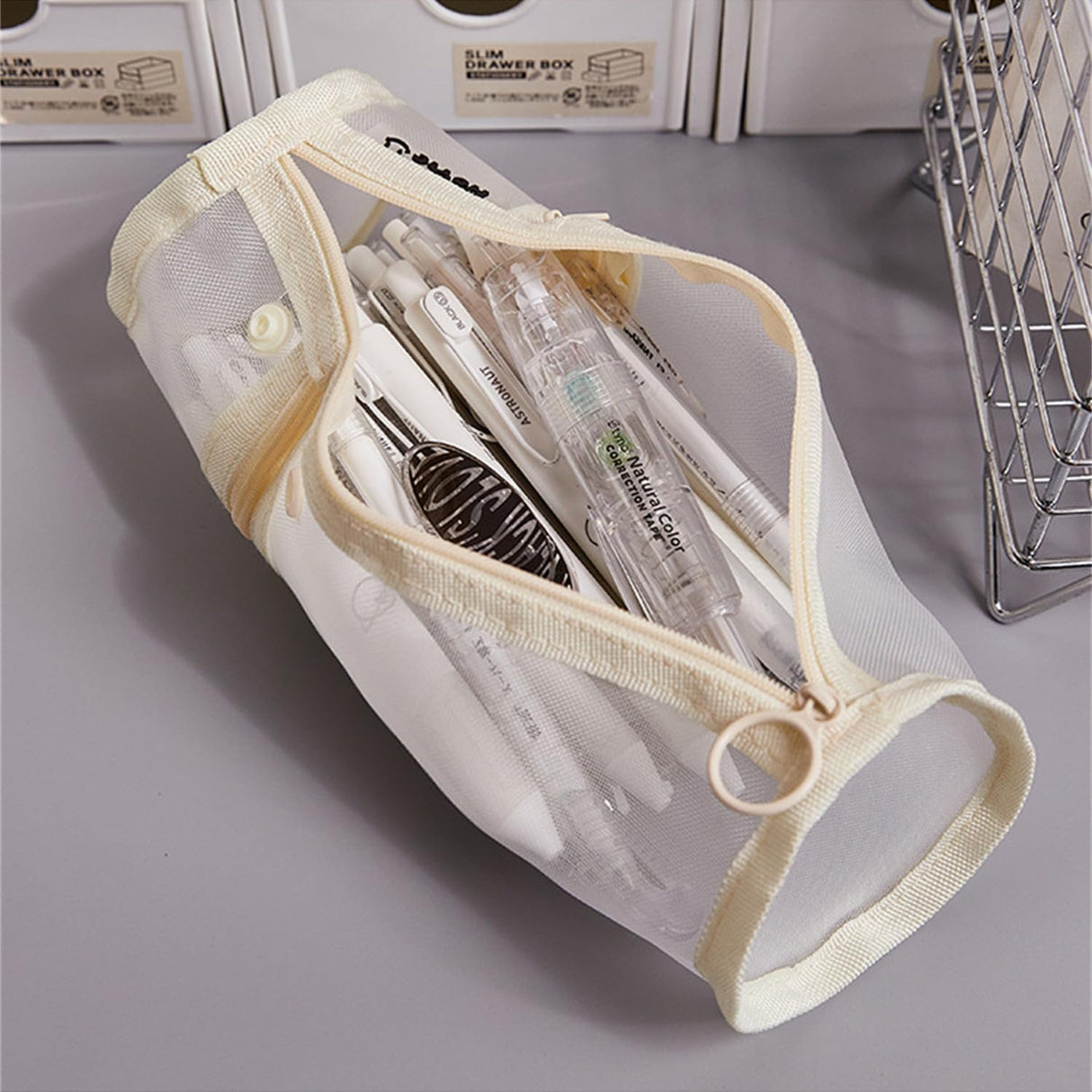 Pencil Case Pen Holder Transparent Large Capacity Off White 1 Piece