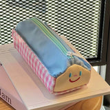 Pencil Case - Large Capacity - Cute and Lovely - Pink Check - 1 Piece - Front View