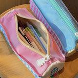 Pencil Case - Large Capacity - Cute and Lovely - Pink Check - 1 Piece - Side View