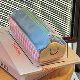 Pencil Case - Large Capacity - Cute and Lovely - Pink Check - 1 Piece - Top-Down View