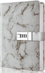 Diary with combination lock, waterproof leather, marble pattern, gray, 1 pack
