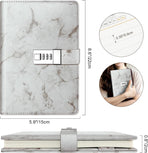 Diary with combination lock, waterproof leather, marble pattern, gray, 1 pack